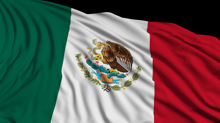 3d rendering of a mexican flag. The flag develops smoothly in the wind. Wind waves spread over the...