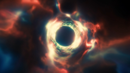 3d rendering of an abstract energy tunnel in space. The energy of the force fields of the tunnel in space. Vortex energy flowsの写真素材