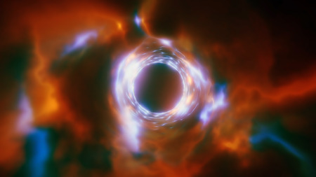 3d rendering of an abstract energy tunnel in space. The energy of the force fields of the tunnel in...