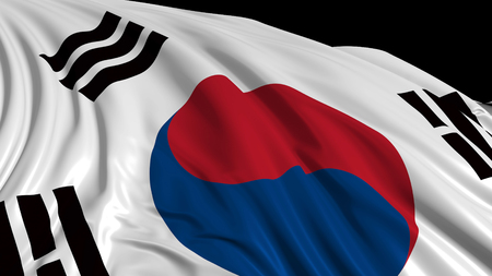 3d rendering of a south Korean flag. The flag develops smoothly in the wind. Wind waves spread over the flagの写真素材