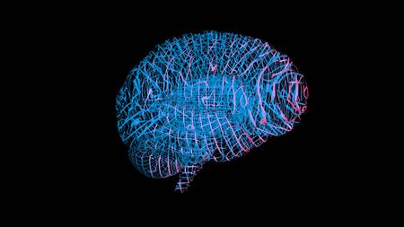 3D rendering of a computer model of a human brain. The concept of artificial intelligence and visualization of data on the structure of the brain from a medical tomography apparatusの写真素材