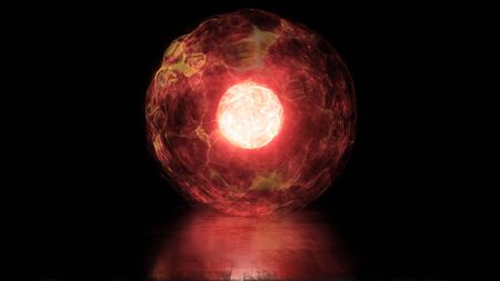3D rendering ball of energy and plasma in the core of the reactor. Thermonuclear fusion with...