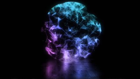 3D rendering of an abstract globe, sphere in space in the form of plexus. Geometric background with...