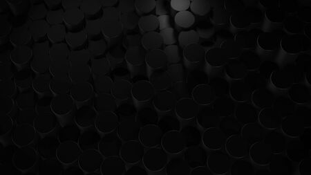 3D rendering of abstract cylindrical geometric black surfaces in virtual space. Randomly placed...