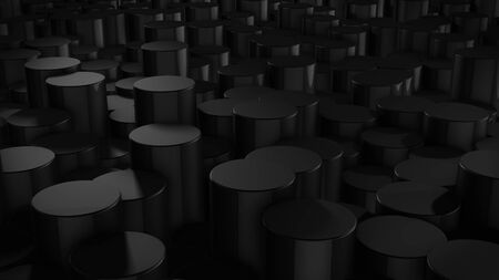 3D rendering of abstract cylindrical geometric black surfaces in virtual space. Randomly placed geometric shapes. Bright and beautiful background made of cylindersの写真素材