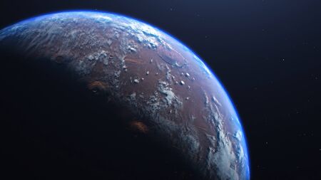 3D rendering of the process of terraforming Mars. The phased appearance of the atmosphere and clouds...