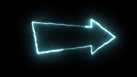 3D rendering glow effects of an arrow outline on a black background. Neon design elements. Can be...