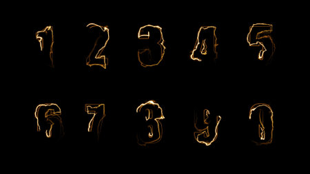 3D rendering glow of contours of numbers on a black background. Neon design elements. Can be used to create a variety of presentations, news, online media, social media and vibrant backgroundsの写真素材