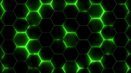 3D rendering of abstract futuristic hexagonal mesh with light effects. Can be used as a background...
