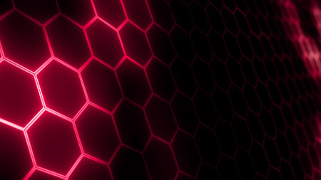 3D rendering of abstract futuristic hexagonal mesh with light effects. Can be used as a background for presentations, news, online mediaの写真素材