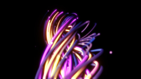 3D rendering of a colorful abstract background of strings, lines, ribbons, fibers or wires....