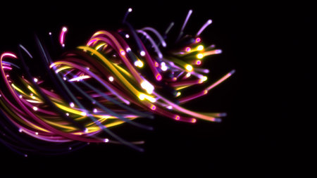 3D rendering of a colorful abstract background of strings, lines, ribbons, fibers or wires....