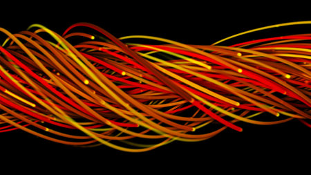 3D rendering cosmic energy strings. Energy flows in the form of thin bright elements. Lines form...