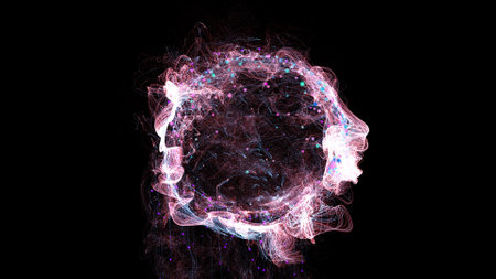3D rendering cosmic energy strings. Energy flows in the form of thin bright elements. Lines form...