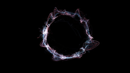 3D rendering cosmic energy strings. Energy flows in the form of thin bright elements. Lines form...