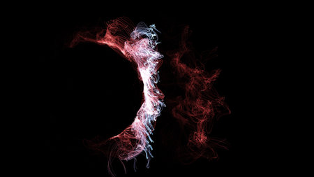 3D rendering cosmic energy strings. Energy flows in the form of thin bright elements. Lines form...