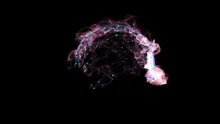 3D rendering cosmic energy strings. Energy flows in the form of thin bright elements. Lines form...