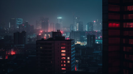 City from the future in cyberpunk style. Futuristic city. Bright neon signs on the street of the futureの素材