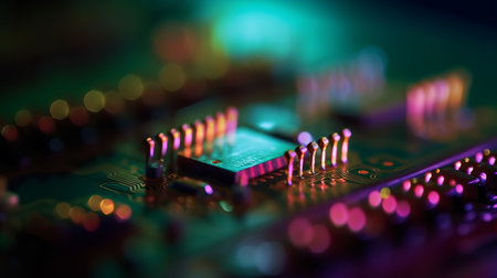 Central computer processors Processor concept. Printed circuit board. Technology background. Motherboard digital chip. Technical science. Built-in communication processorの素材