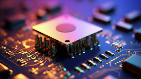 Central computer processors Processor concept. Printed circuit board. Technology background. Motherboard digital chip. Technical science. Built-in communication processorの素材