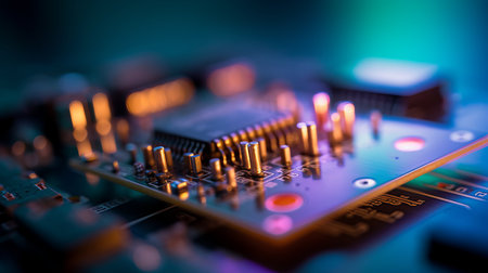 Central computer processors Processor concept. Printed circuit board. Technology background. Motherboard digital chip. Technical science. Built-in communication processorの素材