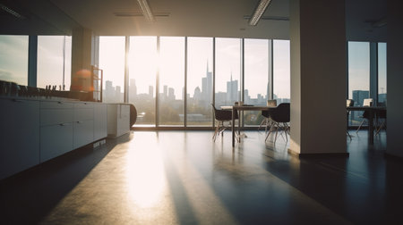 Modern office interior. Corporation workspace. Loft with workspaces for company employeesの素材