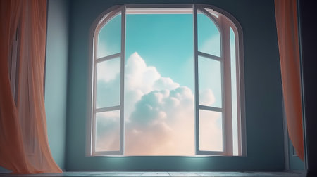 A mystical beautiful view from the building of nature and the environment. Light airy landscapeの素材