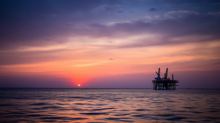 View of an offshore drilling rig. Technological engineering structure in the ocean extracting fuel from the earthの素材
