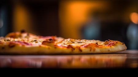 View of delicious freshly made hot pizza. Big cheese lunch or pizza dinner with ingredientsの素材