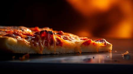 View of delicious freshly made hot pizza. Big cheese lunch or pizza dinner with ingredientsの素材