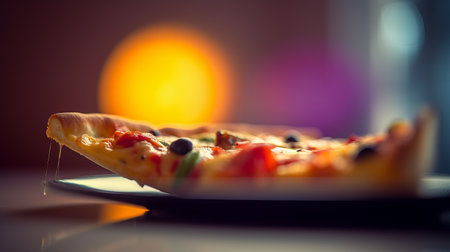 View of delicious freshly made hot pizza. Big cheese lunch or pizza dinner with ingredientsの素材