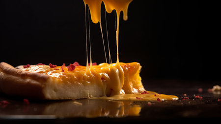 View of delicious freshly made hot pizza. Big cheese lunch or pizza dinner with ingredientsの素材