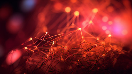 Abstract geometric Plexus system. Complex surface made of plexuses. Communication and web concept. Digital, communication and technology network. Background of lines and dotsの素材