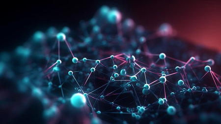 Abstract geometric Plexus system. Complex surface made of plexuses. Communication and web concept. Digital, communication and technology network. Background of lines and dotsの素材