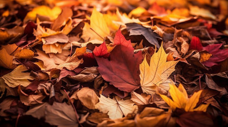Pile of dry leaves collected together. Golden autumn time. Leaf fall seasonの素材
