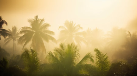 Sunny dense tropical landscape. View of the rainforest and dense tropical vegetationの素材