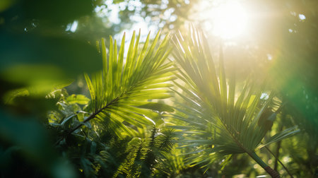 Sunny dense tropical landscape. View of the rainforest and dense tropical vegetationの素材