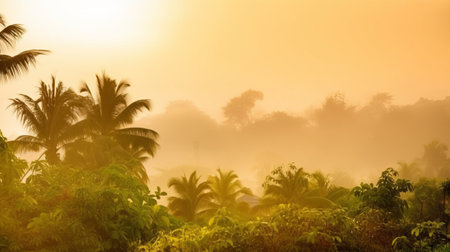 Sunny dense tropical landscape. View of the rainforest and dense tropical vegetationの素材