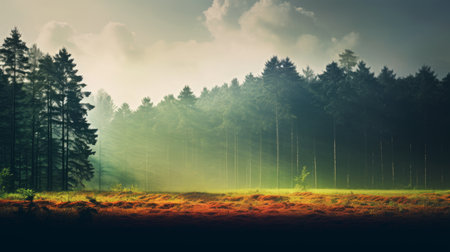 An ancient forest on a bright sunny day. Bright colors of the surrounding nature. Unique natural colorsの素材