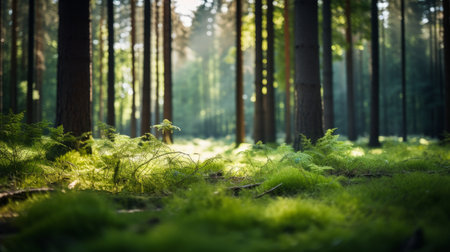 An ancient forest on a bright sunny day. Bright colors of the surrounding nature. Unique natural colorsの素材