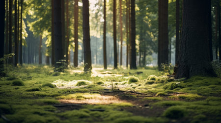 An ancient forest on a bright sunny day. Bright colors of the surrounding nature. Unique natural colorsの素材