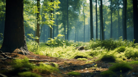 An ancient forest on a bright sunny day. Bright colors of the surrounding nature. Unique natural colorsの素材