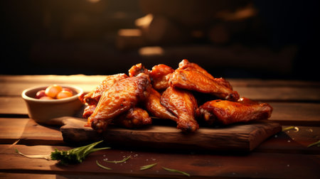 Buffalo chicken wings fried in oil. Delicious traditional baked dishの素材