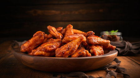 Buffalo chicken wings fried in oil. Delicious traditional baked dishの素材