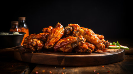 Buffalo chicken wings fried in oil. Delicious traditional baked dishの素材