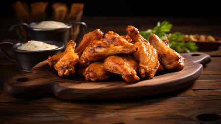 Buffalo chicken wings fried in oil. Delicious traditional baked dishの素材