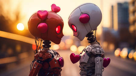 Love between robots. Passionate feelings between robots. Ethical dilemma of the futureの素材