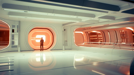 Futuristic premises of a future space base. The interior of premises on other planets during the colonization of other worlds by humanityの素材