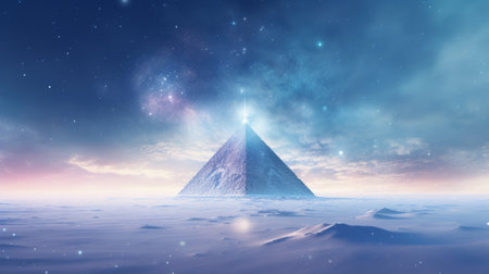 Futuristic landscape with a pyramid. Artifact on a distant planetの素材