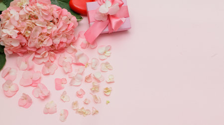 Valentines day banner postcard or poster for sale in the store. horizontally.top view.copy spaceの写真素材